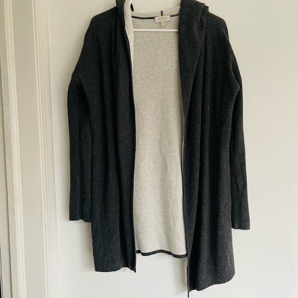 KINROSS CASHMERE Reversible Hooded Drape Cardigan Two Tone Open Sweater - Picture 13 of 13